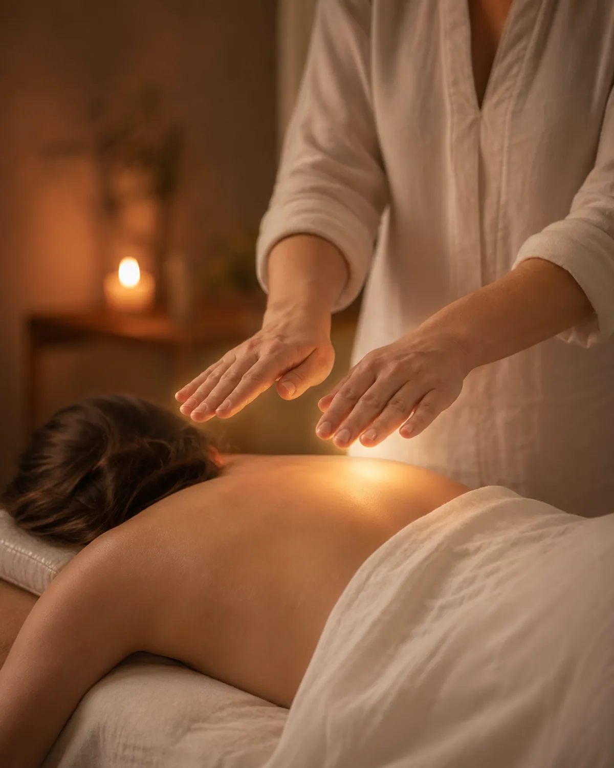 Soin énergétique — mains en imposition